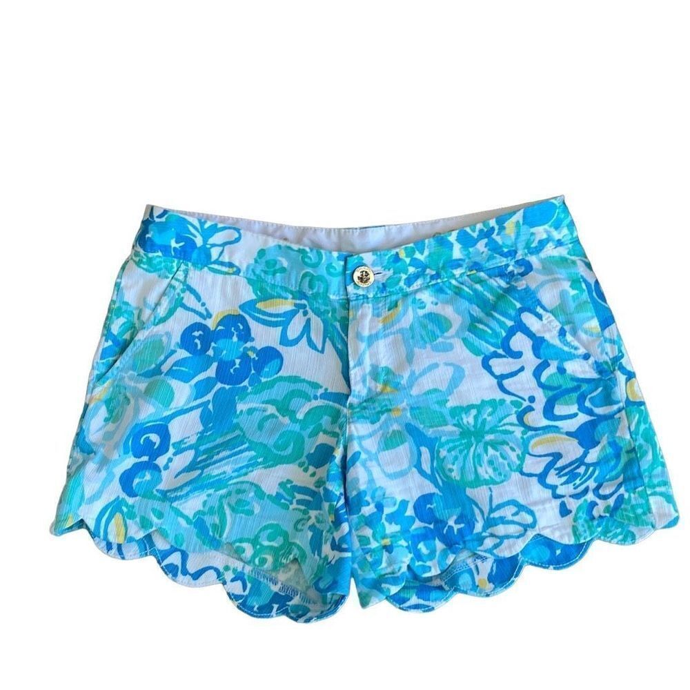 Lilly Pulitzer The Buttercup Scalloped Hem 3" Floral Shorts Blue Size 00